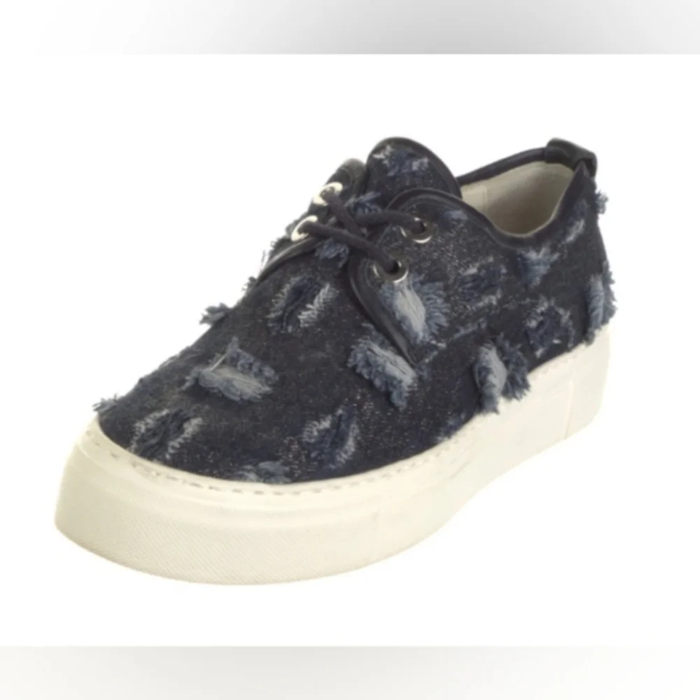 Attilio Giusti Leombruni Distressed Denim Tweed Platform Sneakers – US 7 – EUC